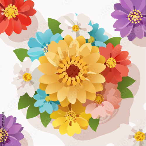 Colorful Abstract Floral Arrangement Illustration.