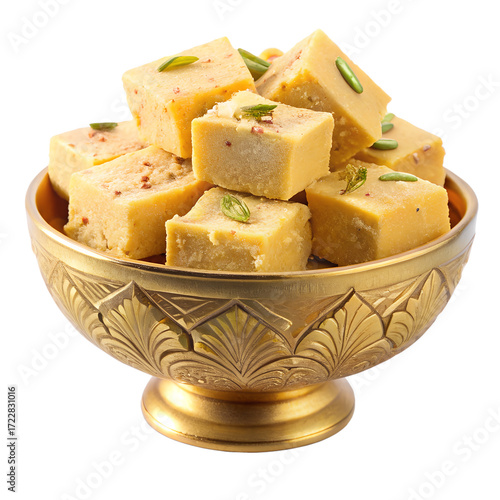 Authentic soan papdi mithai in bowl isolated on transparent background