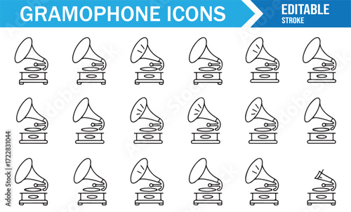 Decorative gramophone illustrations vector collection for vintage audio theme