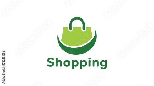 Green shopping bag icon with 'shopping' text for e-commerce and retail