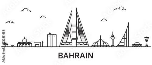 Bahrain Line Art skyline. Travel Bahrain famous landmarks. with white background