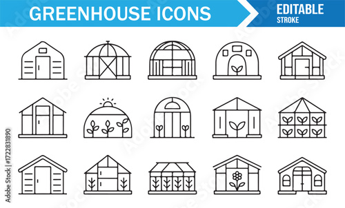 Eco greenhouse design symbols vector pack for farming and nursery projects