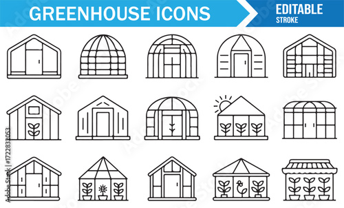 Minimal greenhouse illustrations icon set for gardening and cultivation