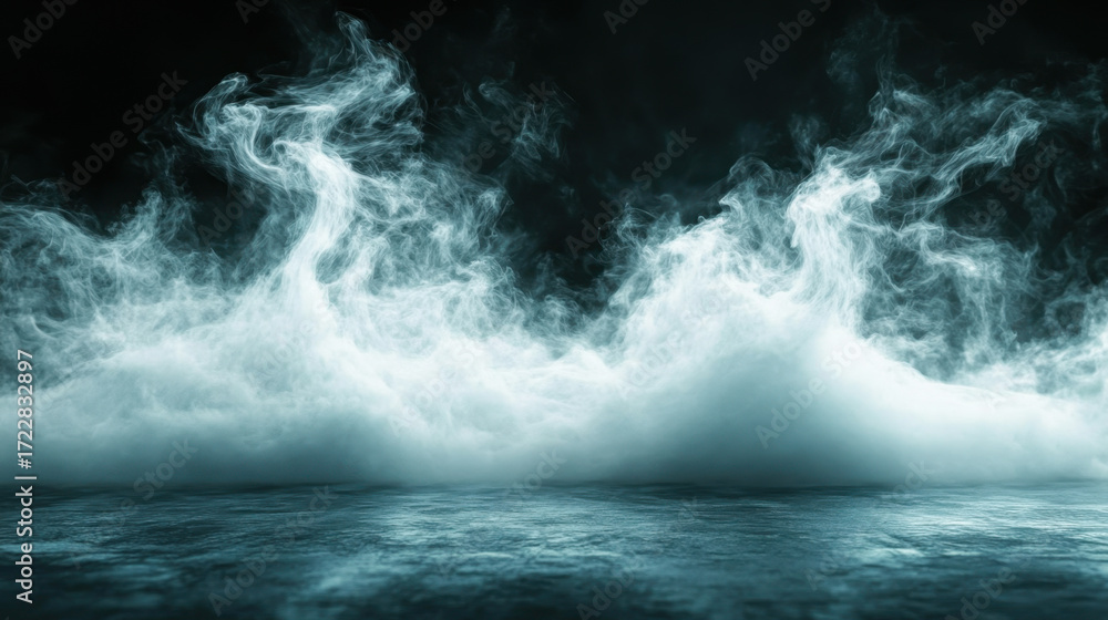 Naklejka premium Bright stadium arena lights, Smoke bombs, empty dark scene, neon light