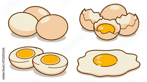 Delightful egg illustrations showcasing culinary versatility and nutritional richness, set against a clean white backdrop