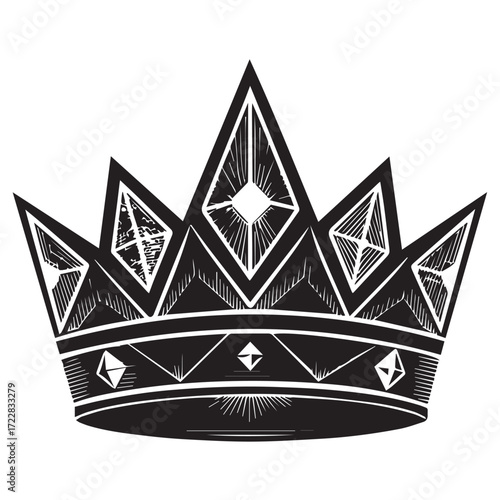 A single, sharply angled crown isolated on white background, featuring geometric patterns and a bold, modern design aesthetic