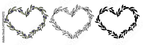 Olive branch heart frame for card or invite