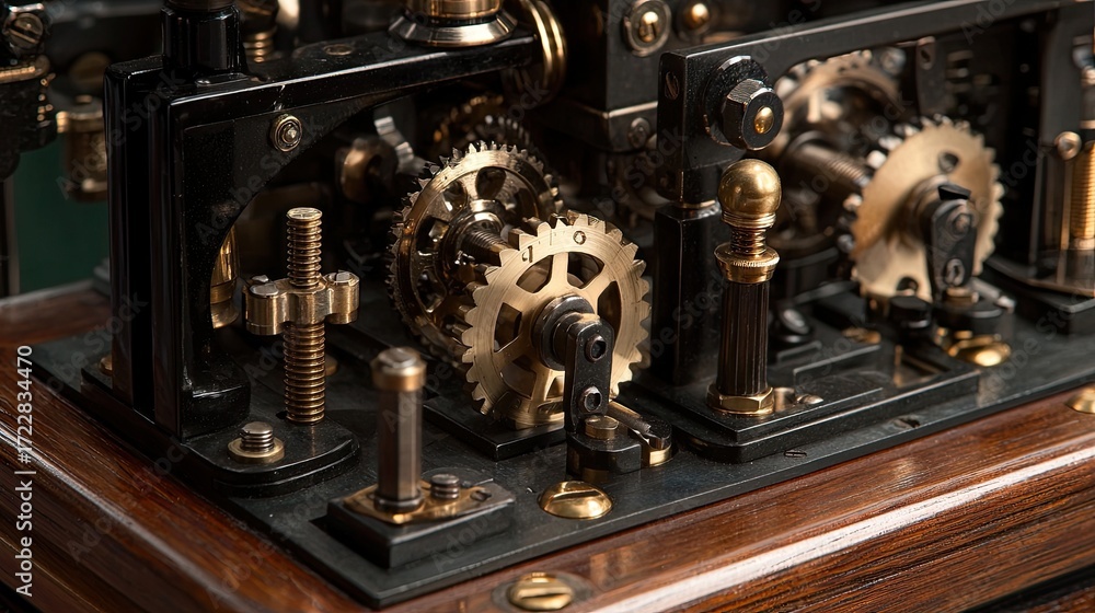 Fototapeta premium Intricate Vintage Mechanism with Gears and Cogs Showcasing Beautiful Craftsmanship and Precision Engineering Elements