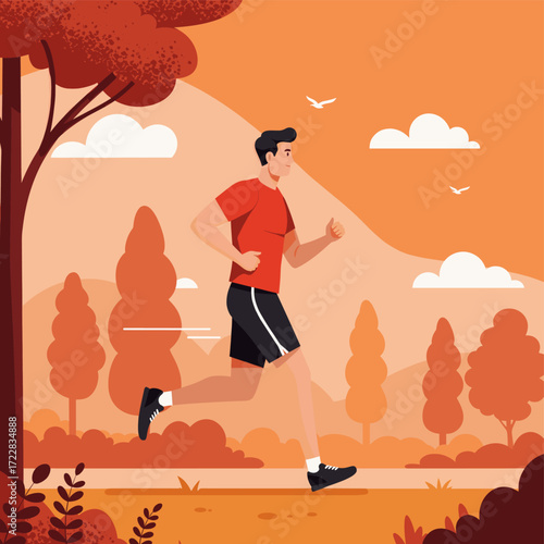 Man Running in the Park during Morning Workout