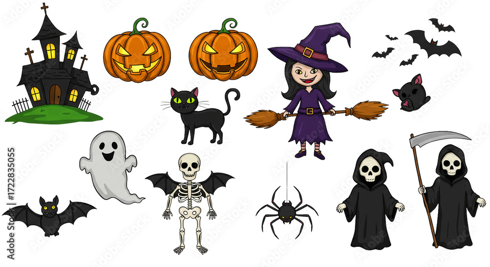 Fototapeta premium Halloween element set. Design for web banner, scrapbook, greeting card, invitation, poster, template, tag, stickers and party clipart.
