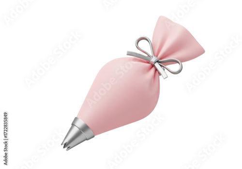 Isolated pastry bag used for decoration, 3D illustration in light pink and silver finish