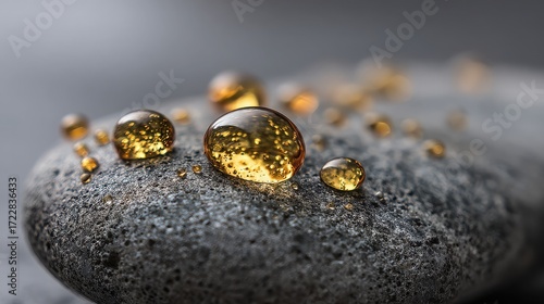 Wallpaper Mural Golden water droplets glistening on a textured stone surface in soft light Torontodigital.ca