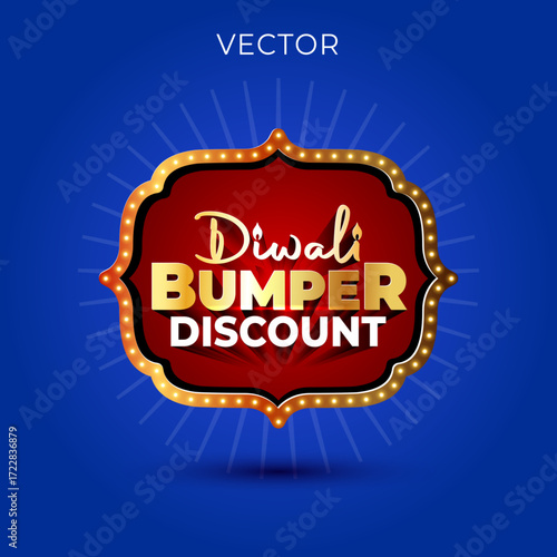 Diwali Bumper Discount 3d logo unit with festive lights background. Sale promotional ads concept design.