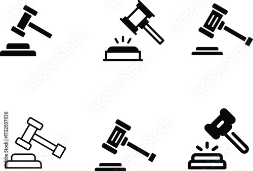  Judge gavel icon, black and white vector