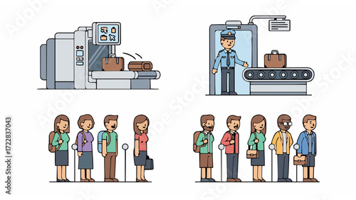 Efficient Airport Security Checkpoints with Passenger Queues and Baggage Screening Processes, Essential for Modern Air Travel Safety and Compliance Procedures