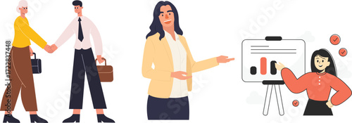  Professional Woman Presenter Vector Illustration for Business Meeting or Conference