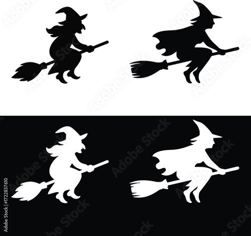 Spooky witch flying on broom vector