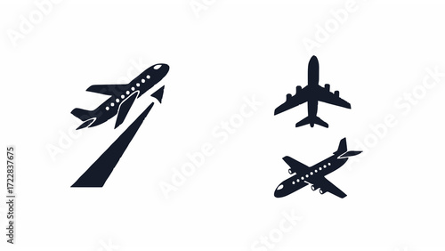 Airplane Icons Set of Airplanes in Flight, Perfect for Travel and Aviation Designs