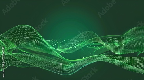 Green Minimalist Tech Wave Background Images, with fresh green as the main tone, matched with smooth tech-style wave lines, integrating elements such as low-saturation gradients and minimalist light 