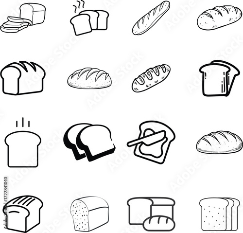 Bakery Bread and Pastry Outline Icons freshly baked bread   lineart vector
