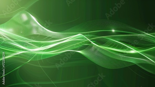 Green Minimalist Tech Wave Background Images, with fresh green as the main tone, matched with smooth tech-style wave lines, integrating elements such as low-saturation gradients and minimalist light 