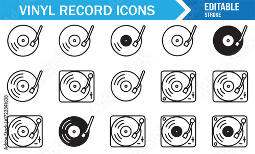 Classic analog record player icons vector set for retro sound design
