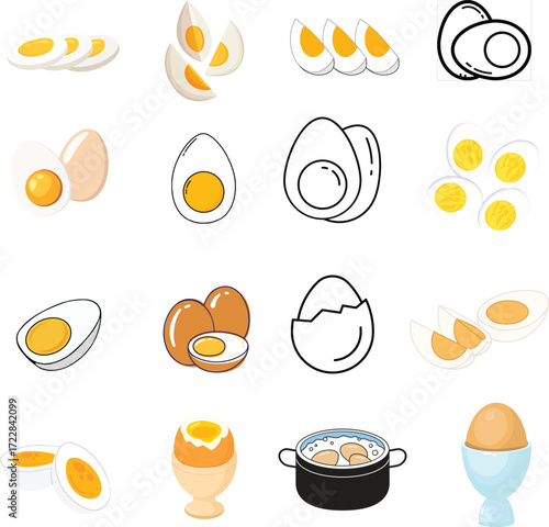 Vector eggs. Breakfast concept. Vector illustration. Isolated on a white background. Flat design. fry egg boiled egg half fry egg