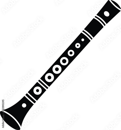 Black Silhouette of a Recorder Musical Instrument on White Background woodwind sound