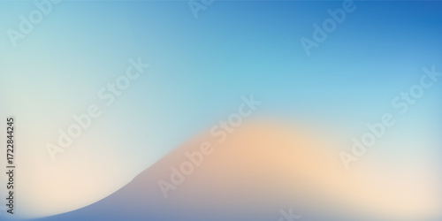 Abstract seaside. Ocean landscape vector texture. Aesthetic blue and beige gradient background. Blurred sea wave pattern. Sun, clouds, rays. Ocean breeze wide banner modern