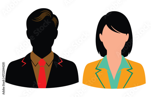 Vector illustration of male and female business professional avatars or user profile icons.
