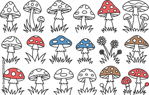 Collection of Hand-Drawn Mushrooms on White Background vector illustration