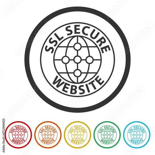 Secure internet connection SSL icon. Set icons in color circle buttons