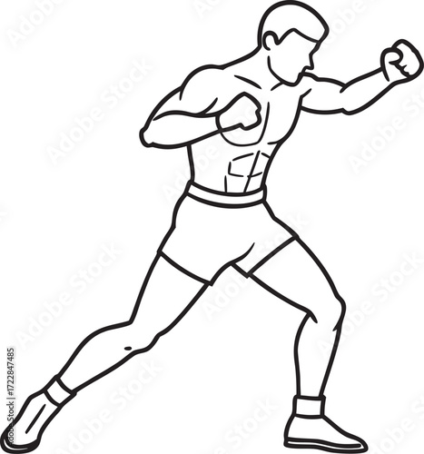 Fit man boxing pose line drawing male fighter
