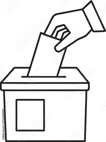 Hand Casting Vote into Ballot Box Line Art voting election