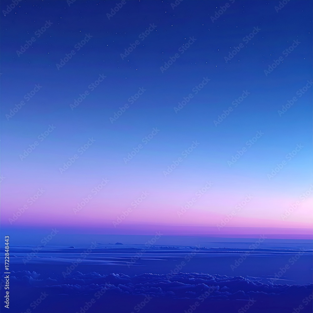 Fototapeta premium A colorful horizon with bands of blue, purple, and pink. An ethereal cloudscape fades into a serene, star-speckled gradient sky