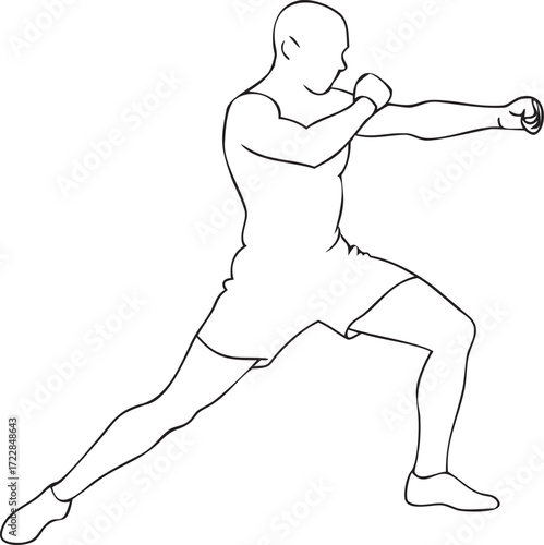 Man in fighting stance line art male fighter
