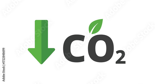 Green arrow indicating a reduction in carbon dioxide emissions, symbolizing environmental protection and sustainability efforts.