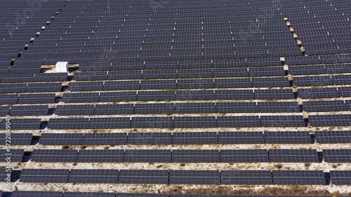 Aerial view to a solar panels in solar park near to Malko Tarnovo, Burgas, Bulgaria