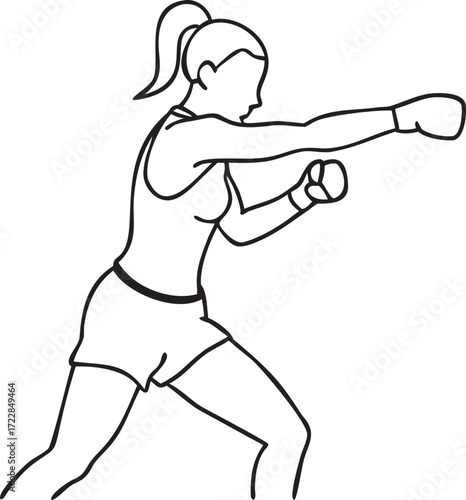 Outline Illustration of a Woman Performing a Boxing Punch
