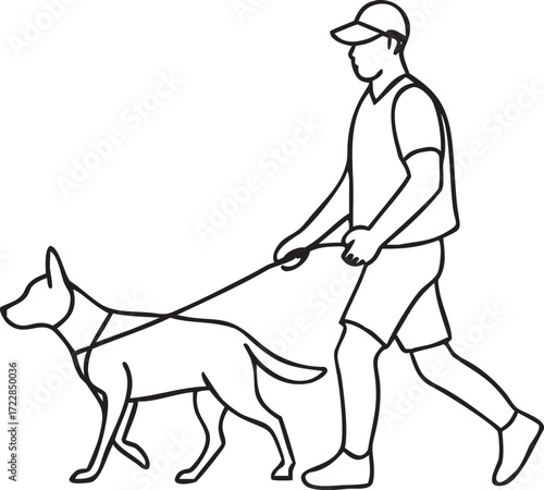 Person Walking a Dog on a Leash in Shorts Outline vector