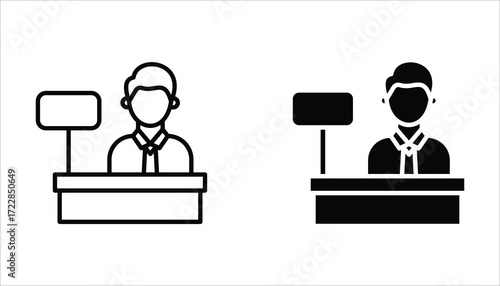 Bank teller icon set, flat illustration of vector icon on white background.