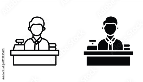 Bank teller icon set, flat illustration of vector icon on white background.