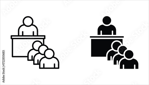 Bank teller icon set, flat illustration of vector icon on white background.