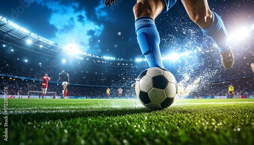 Soccer player in action at night