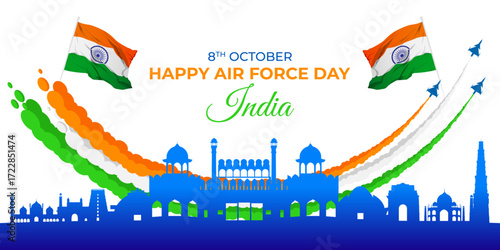 Vector illustration of Indian Air Force Day social media feed template
