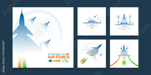 Vector illustration of Indian Air Force Day social media feed template