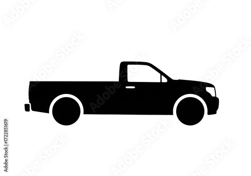 Black pickup truck silhouette isolated on a white background. Vector icon representing utility, transport, and automotive service