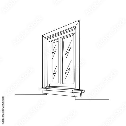 Classic window with sill in minimalist line art on white background