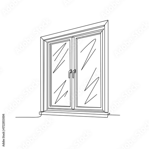 Double window with handles in minimalist line art on white background