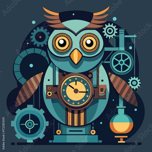 Steampunk Owl With Clockwork Mechanism And Gears mechanical